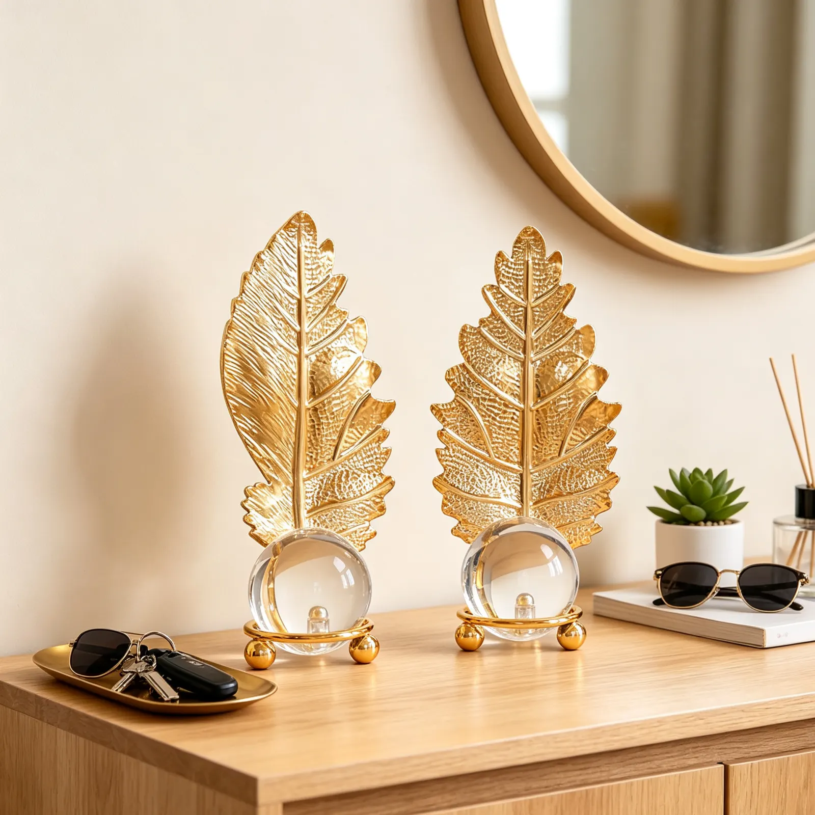 Luxury style wrought iron gold leaf crystal ball decoration