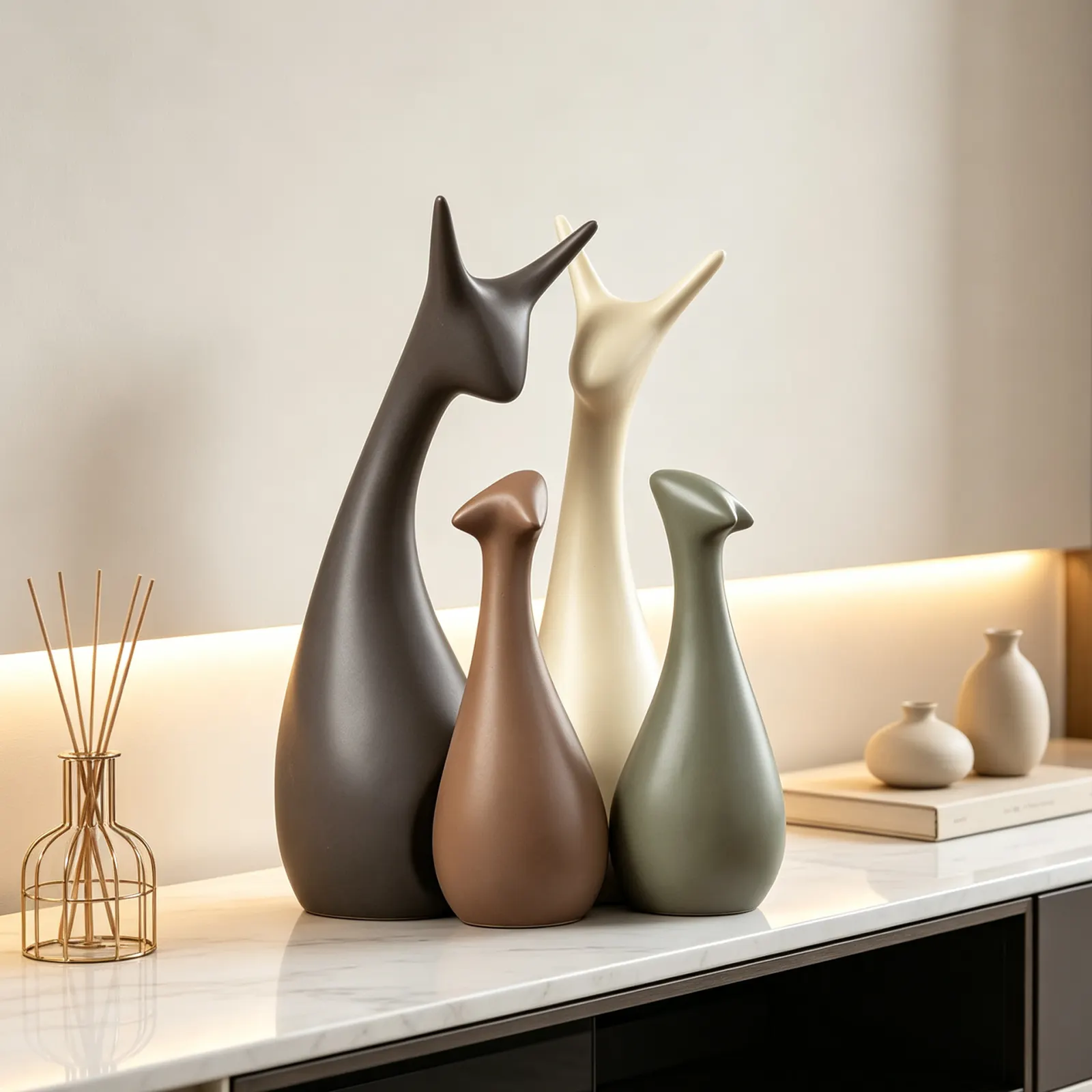 Deer-shaped ceramic ornament, Scandinavian style, suitable for living room, TV cabinet, wine cabinet, and entryway.